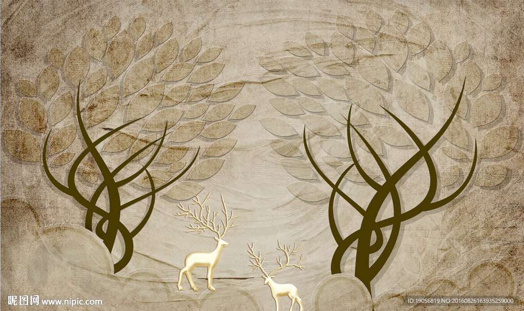 北欧手绘梦幻森林麋鹿复古风格