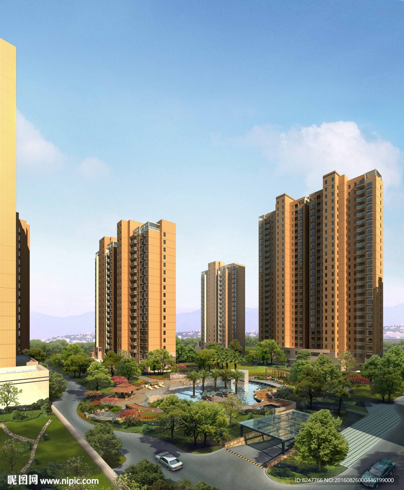 住宅区内廷景观鸟瞰效果图