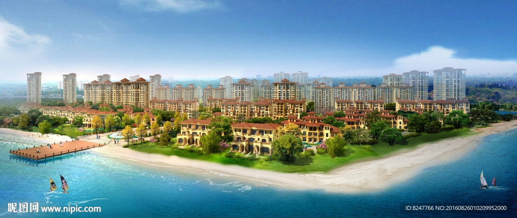 海边住宅沙滩建筑效果图