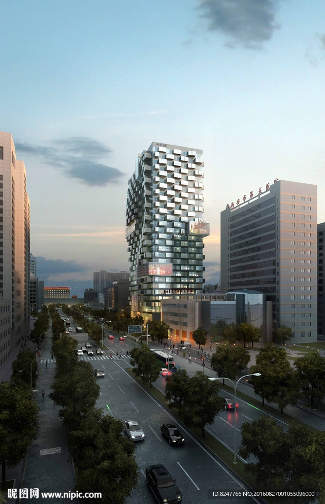 都市繁华商业街鸟瞰建筑效果图