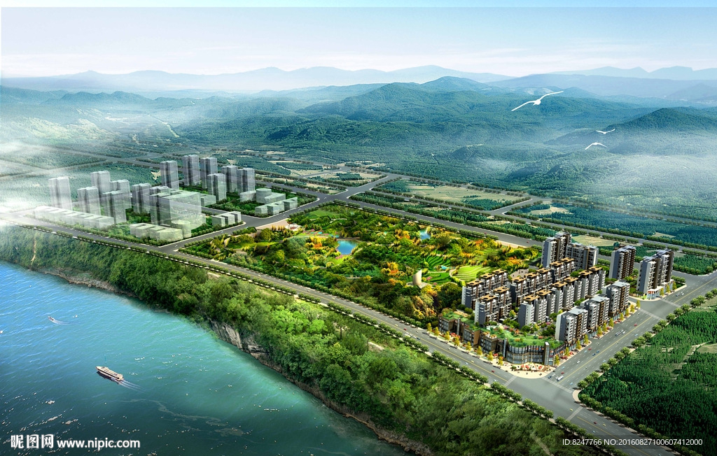 海边住宅区鸟瞰景观效果图