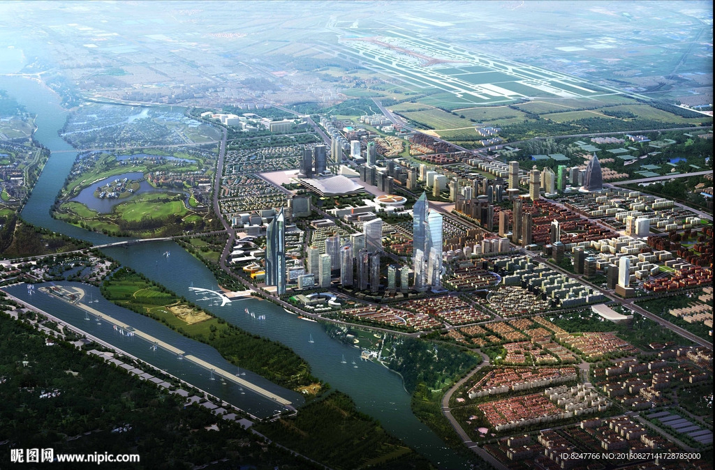 未来智能城市鸟瞰规划效果图