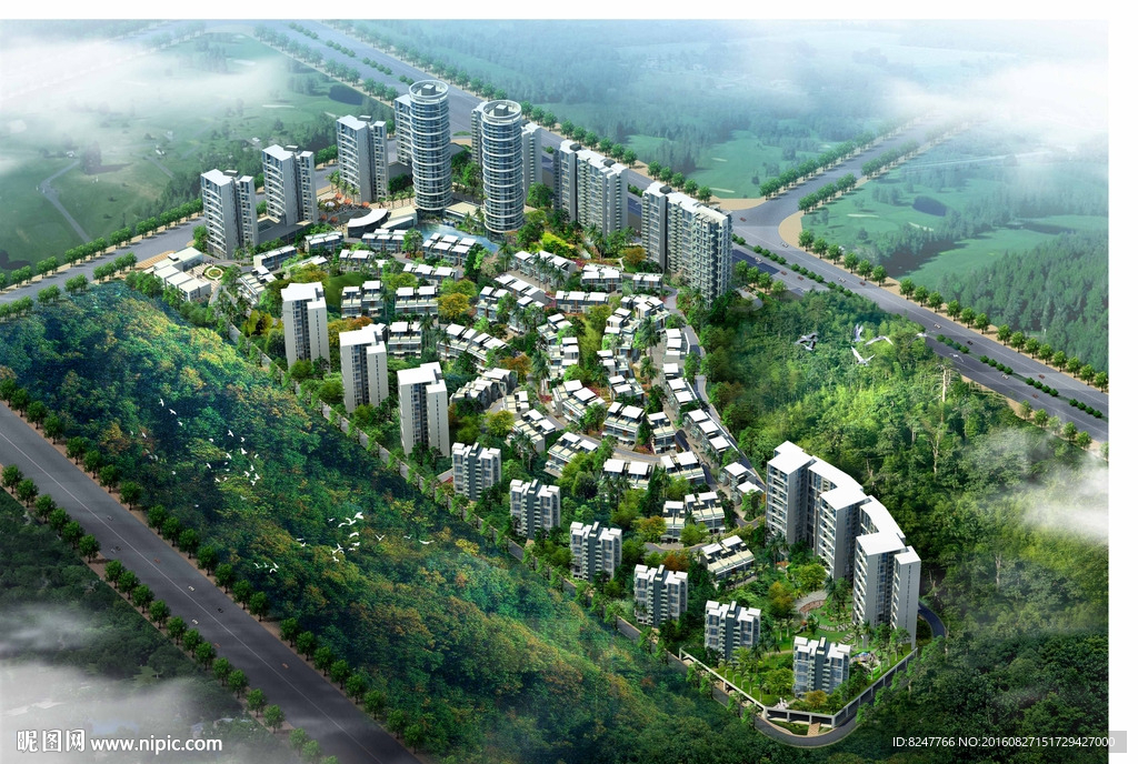 住宅区鸟瞰建筑效果图