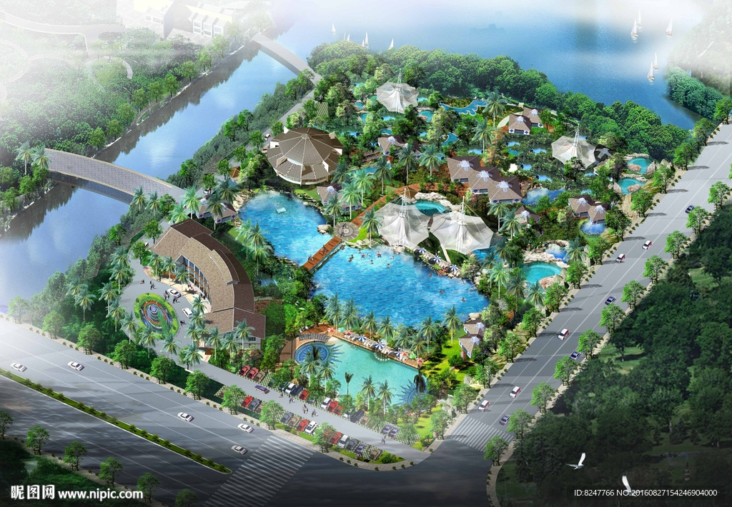 水疗公园鸟瞰建筑效果图
