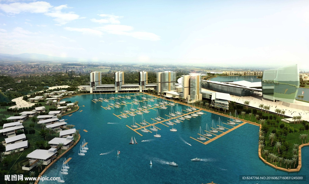 沿海港口码头鸟瞰建筑效果图