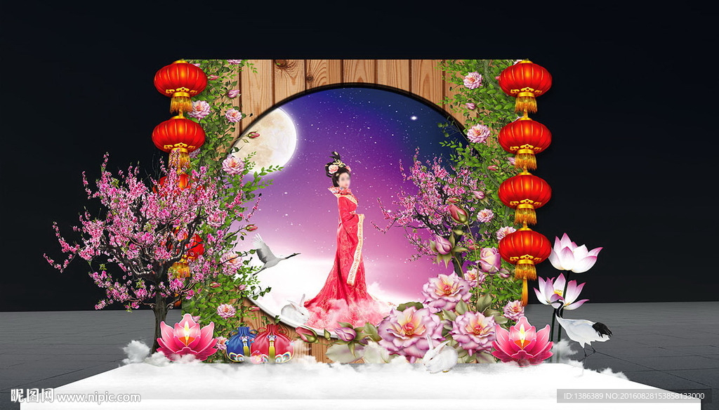 创意中秋节嫦娥月宫美陈舞台背景