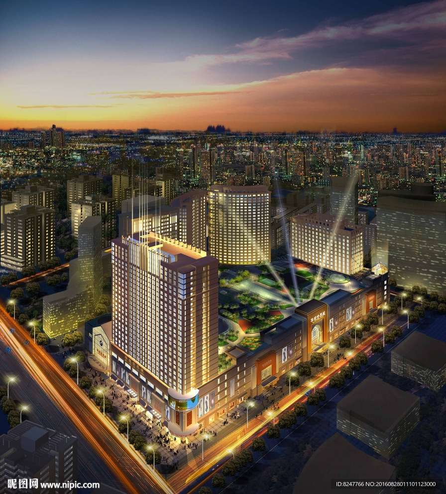 繁华都市夜景鸟瞰建筑效果图