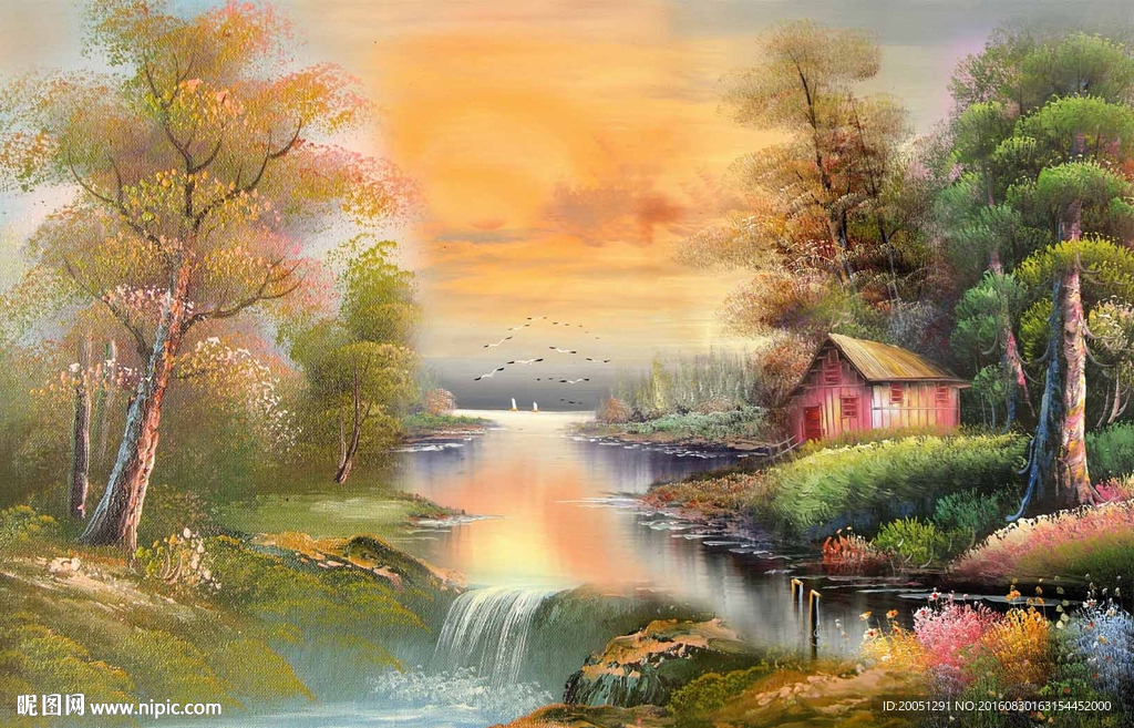 风景油画背景墙