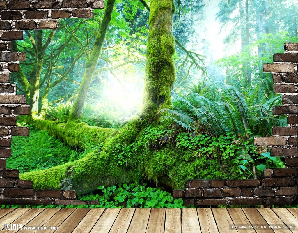 3d背景墙 原始森林设计图