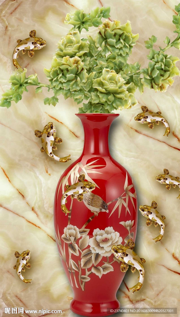 花瓶玄关背景墙 九鱼图