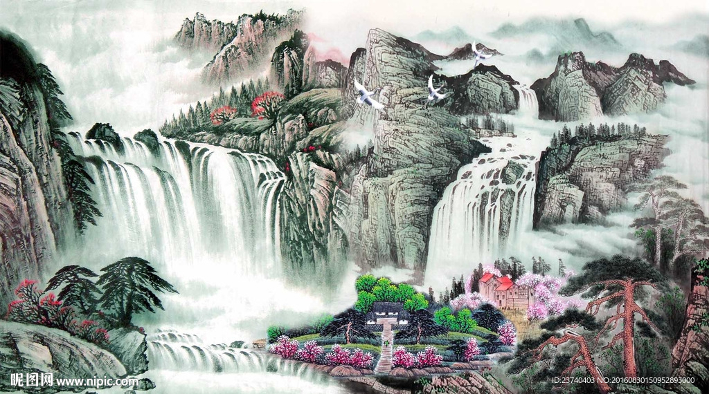 山水国画背景墙