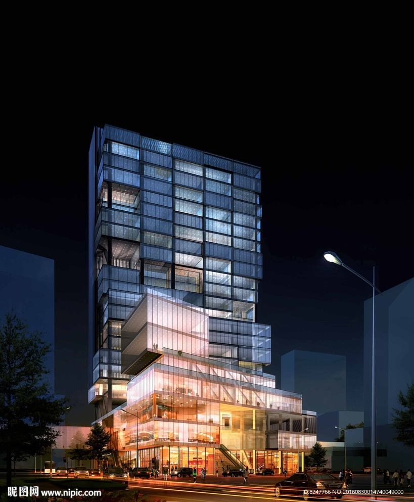 五星级酒店夜景建筑效果图