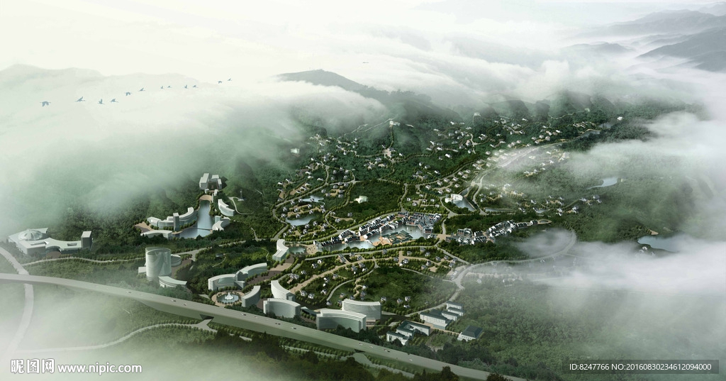 休闲养生规划项目鸟瞰建筑效果图