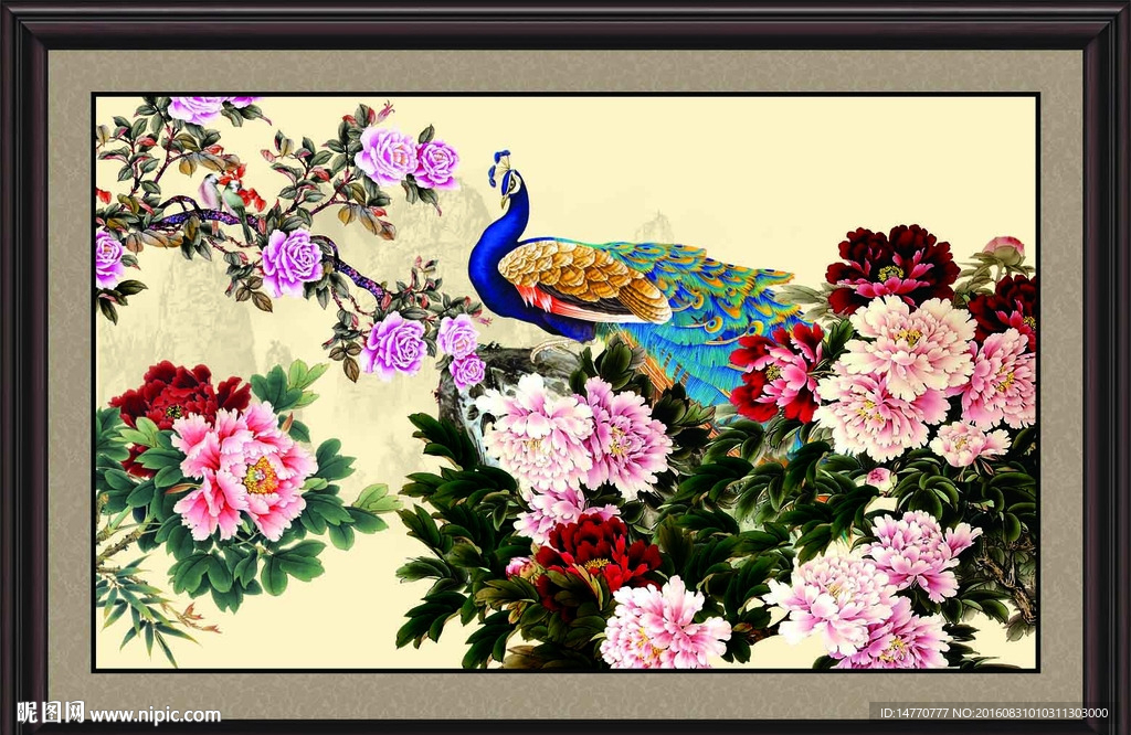 花开富贵 孔雀图