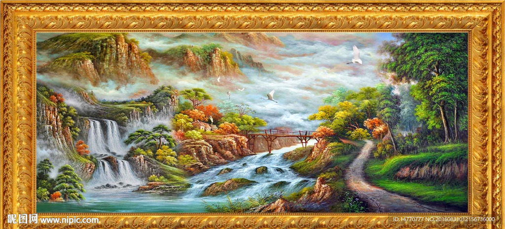 聚宝盆油画山水风景