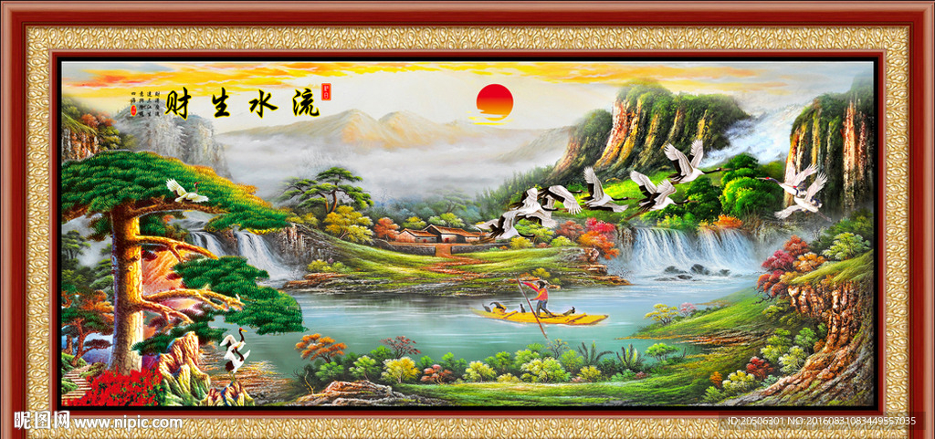 油画迎客松