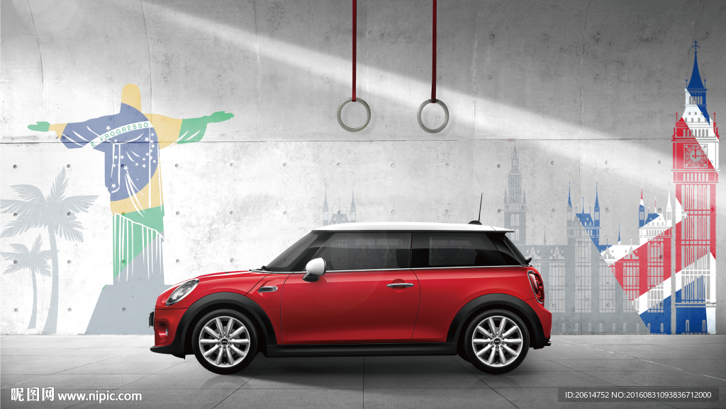 画廊室里的MINI汽车