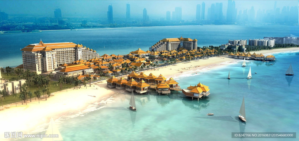 海边水上小木楼建筑效果图