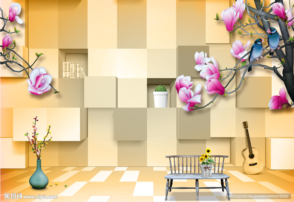 立体艺术方格背景墙装饰画