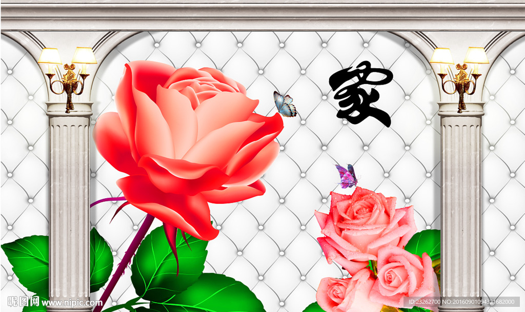 简约艺术家和玫瑰花背景墙装饰画