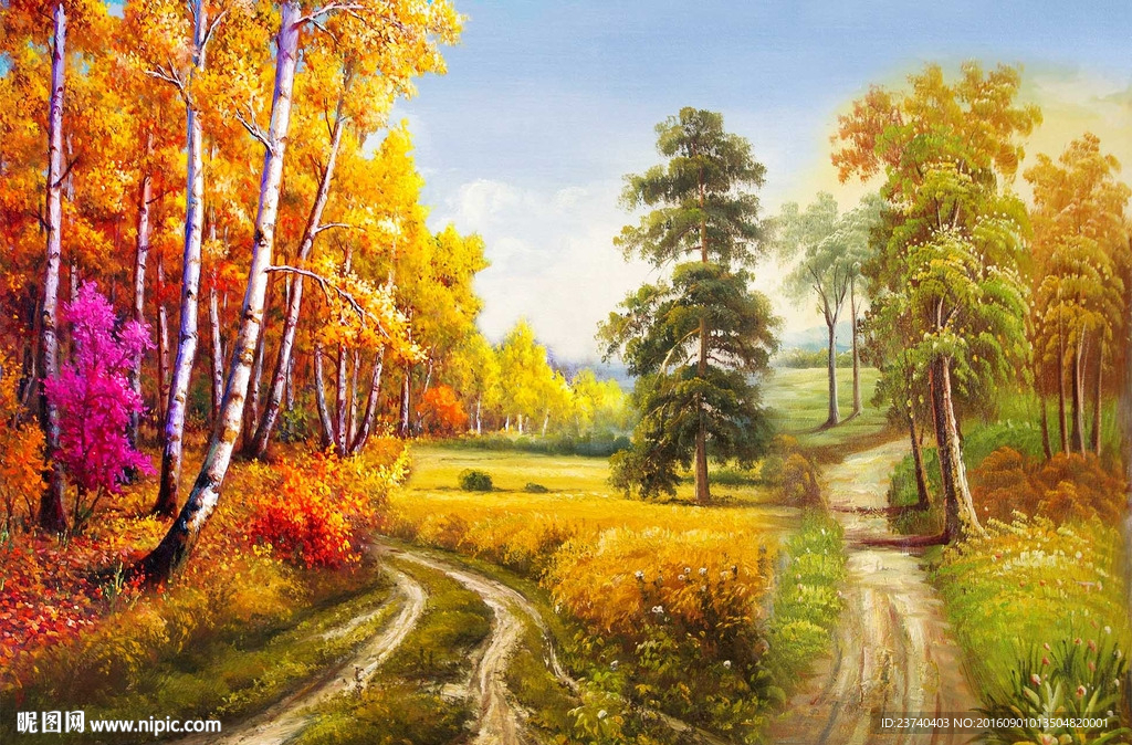 风景油画电视背景墙