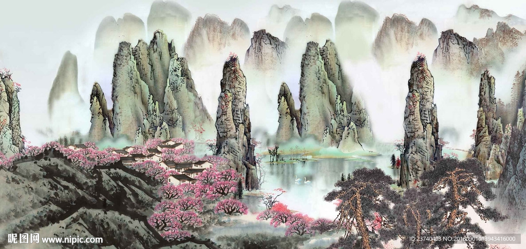 国画风景背景墙