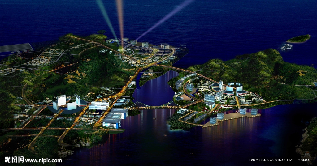 海上世界夜景鸟瞰图