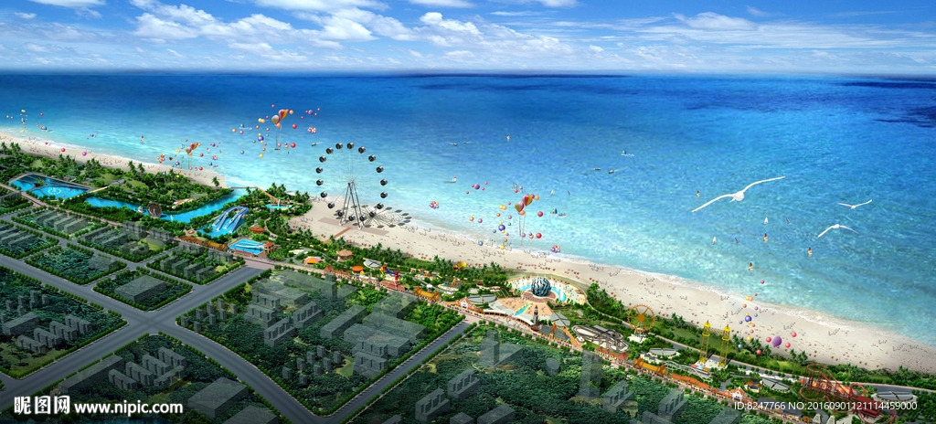 海边乐园鸟瞰建筑效果图