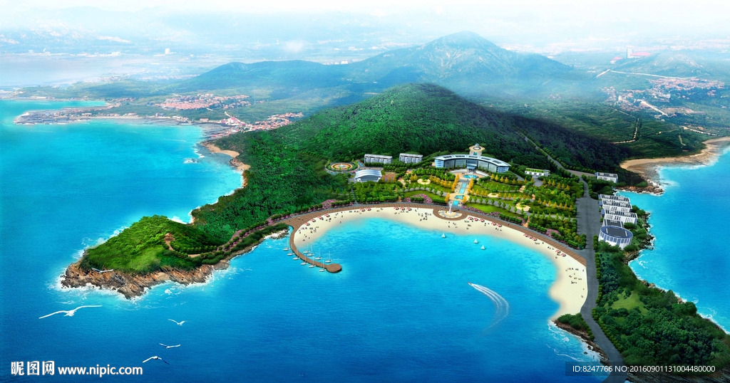 海边水疗会所鸟瞰建筑效果图
