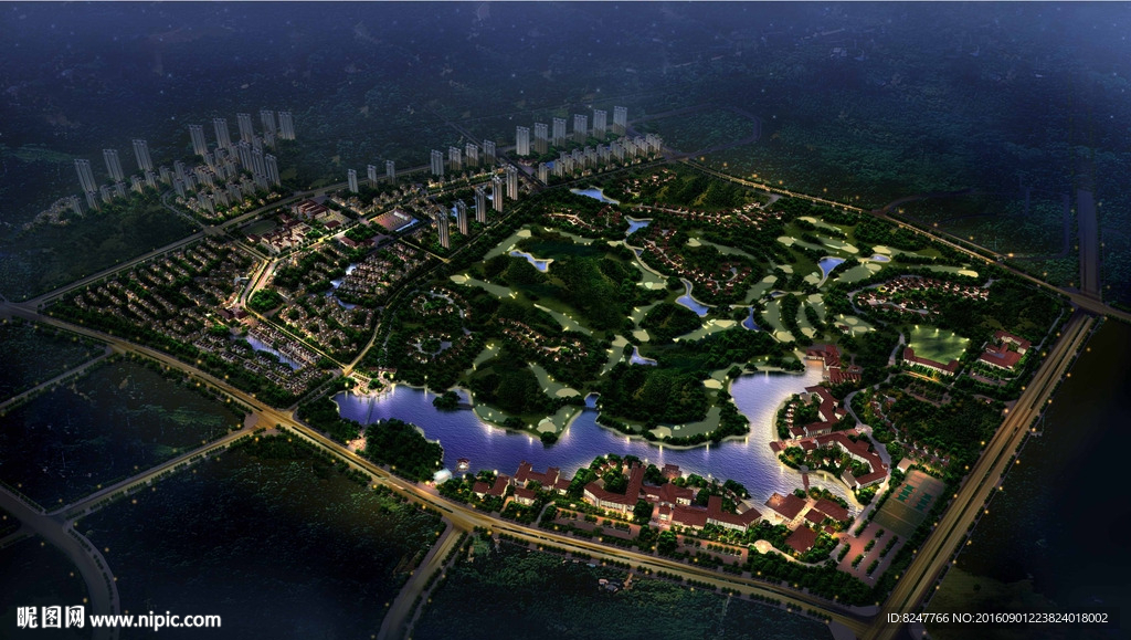 住宅区夜景鸟瞰图