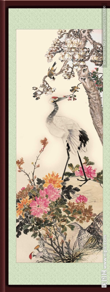 工笔画 仙鹤 国画牡丹