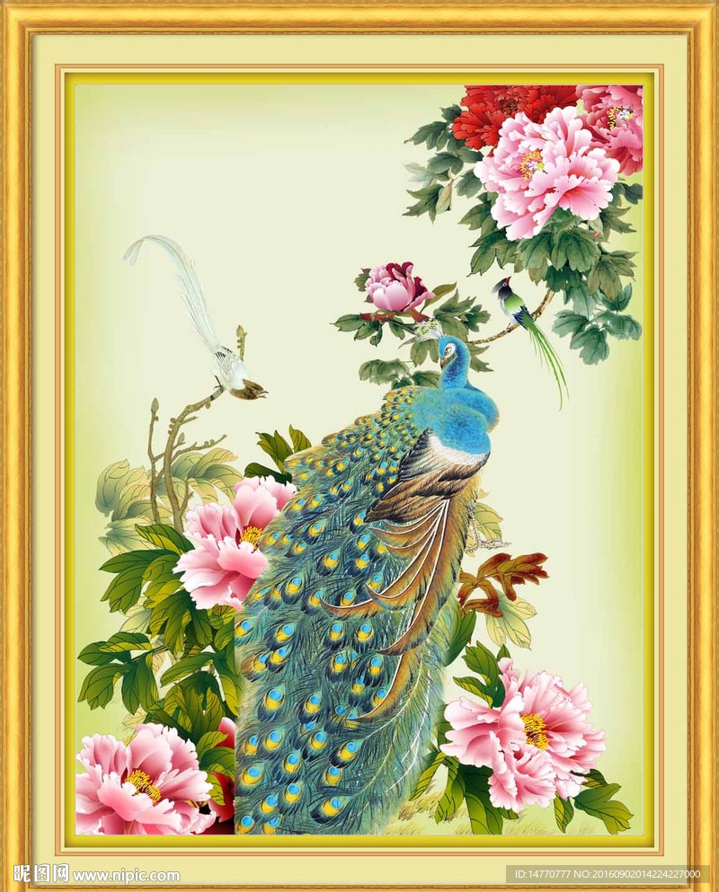 花开富贵孔雀图
