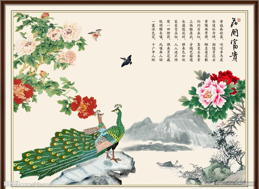 国画牡丹孔雀图图片