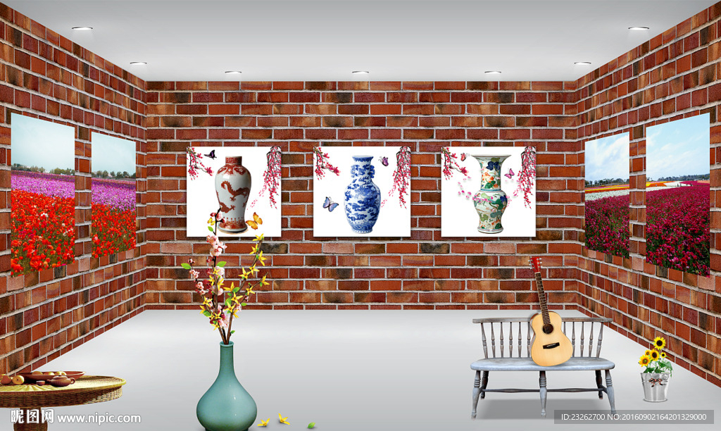 立体艺术花瓶背景墙装饰画墙纸