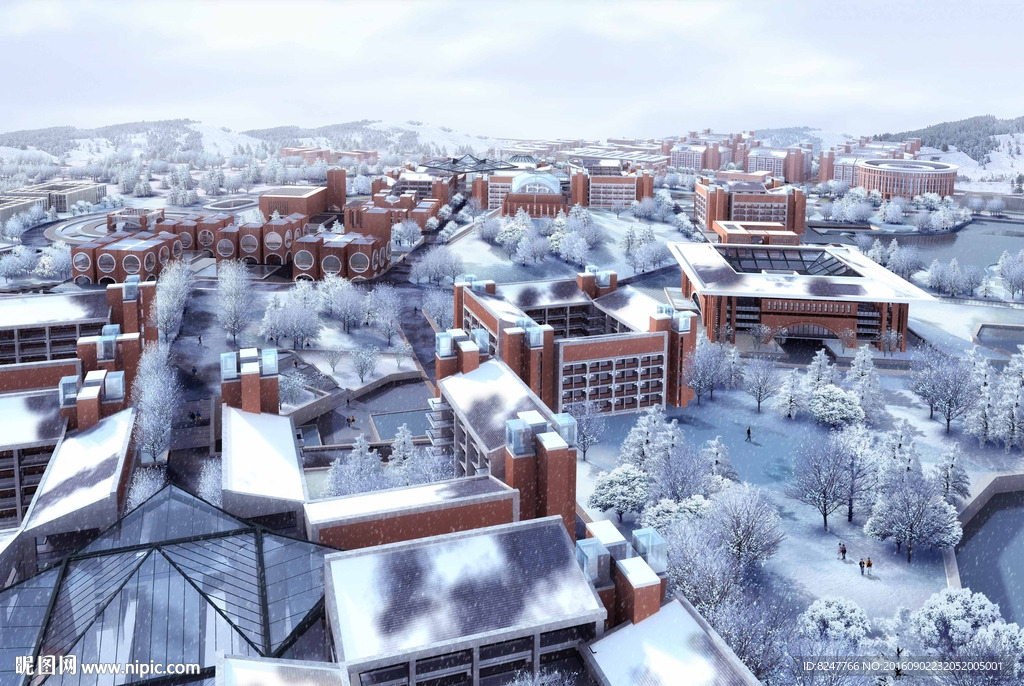 乡村别墅雪景美景鸟瞰图
