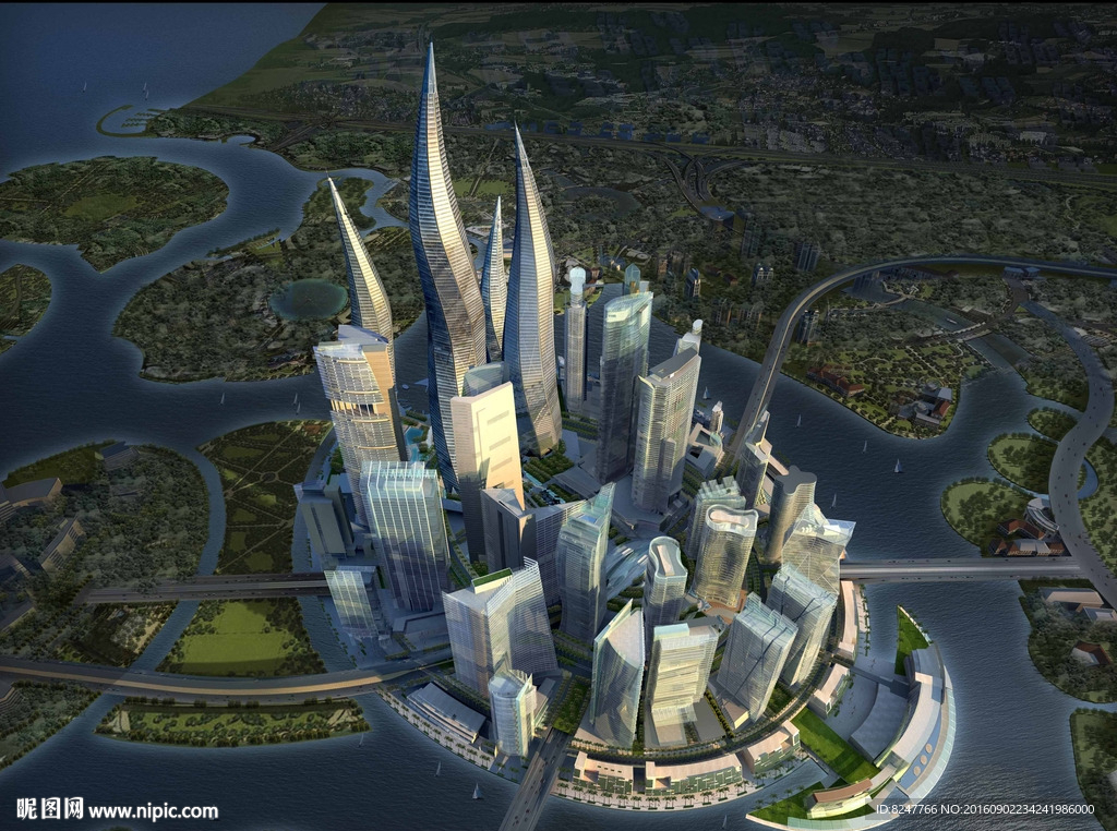 智能建筑城市鸟瞰效果图