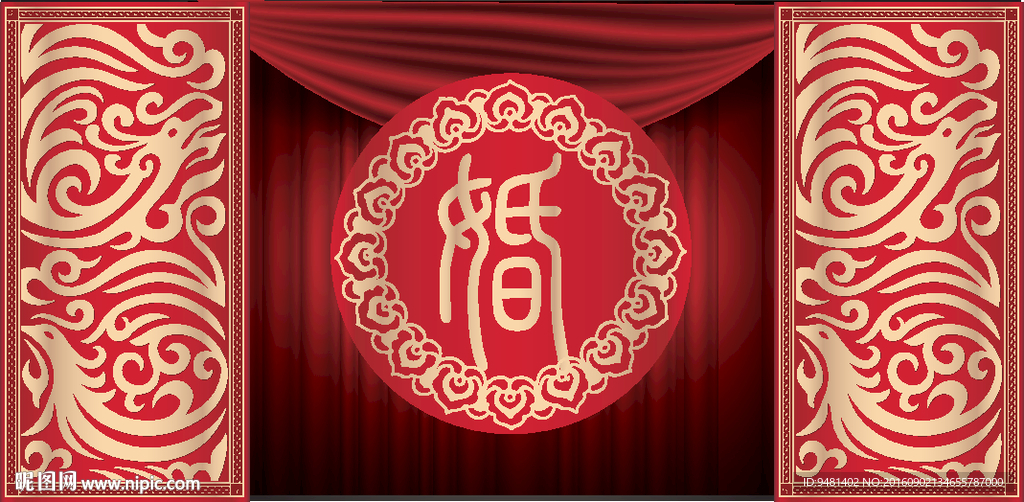 大红金色汉唐婚礼AI矢量源文件