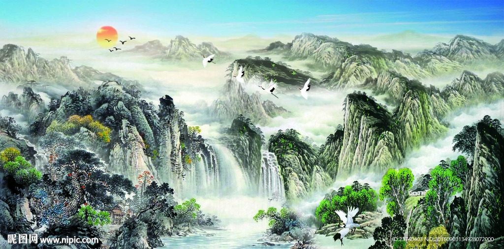 山水国画电视背景