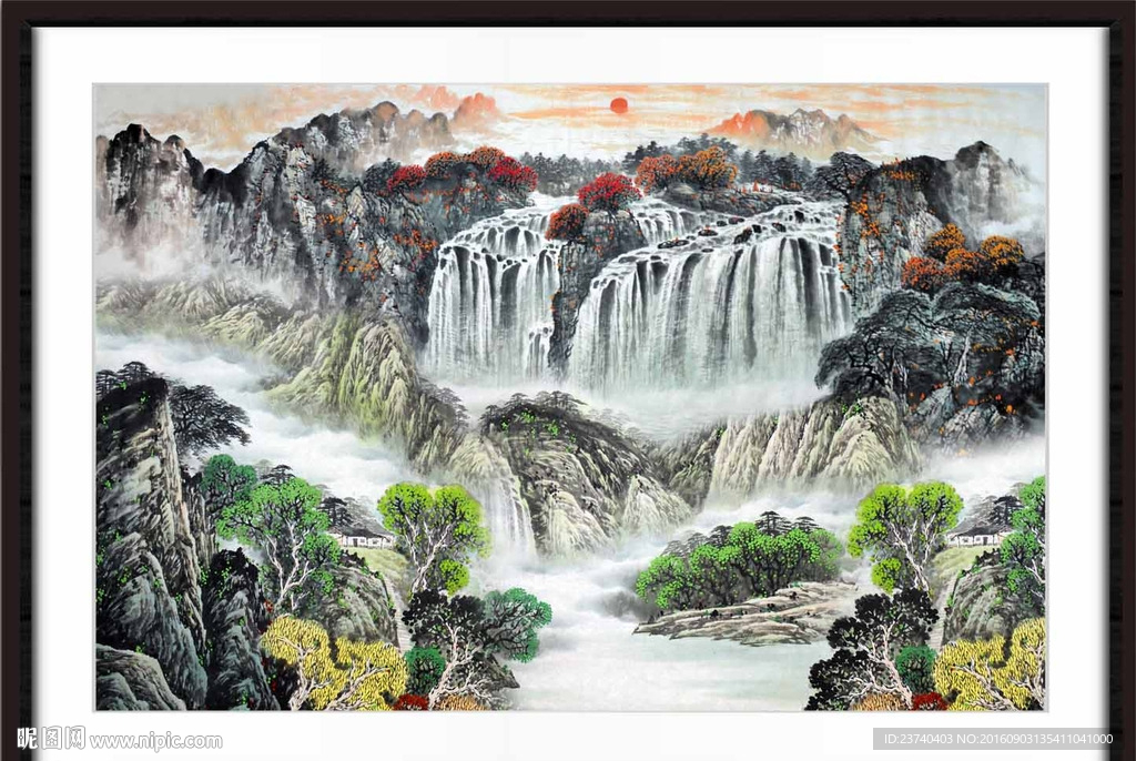 国画山水电视背景墙