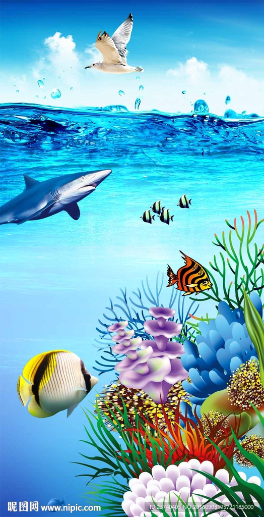 海底玄关背景墙