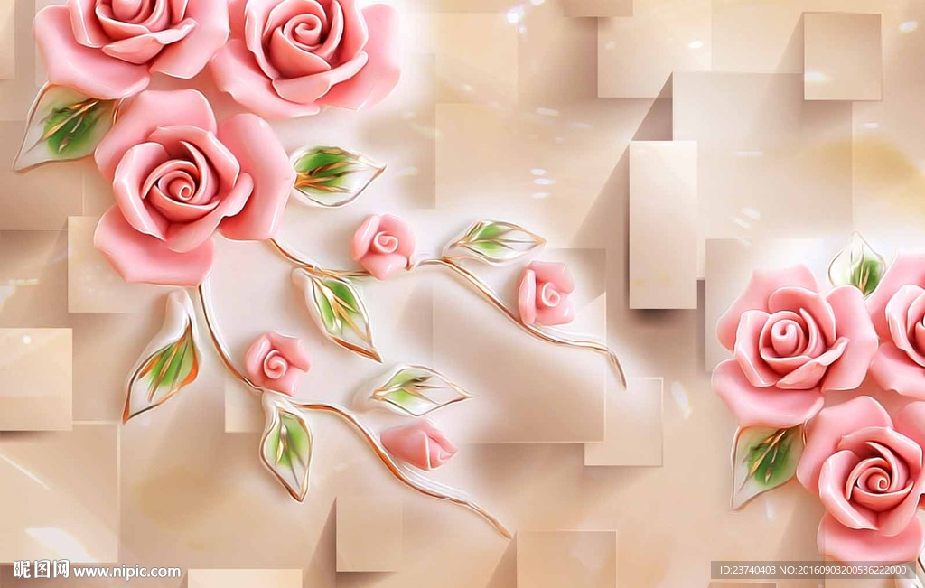 玉雕背景墙 花开富贵