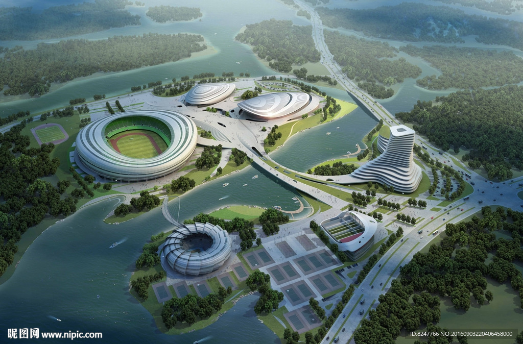 体育广场鸟瞰建筑效果图