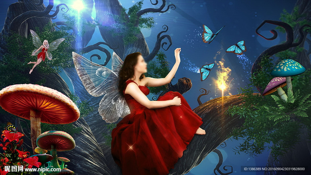 唯美森林蝴蝶女神婚纱写真背景