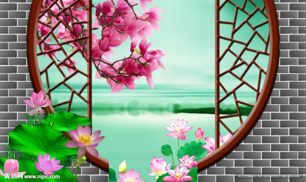 3d背景墙荷花图片