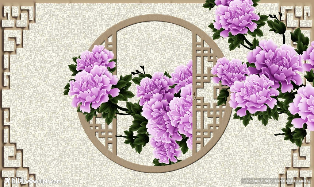3d背景墙 花开富贵