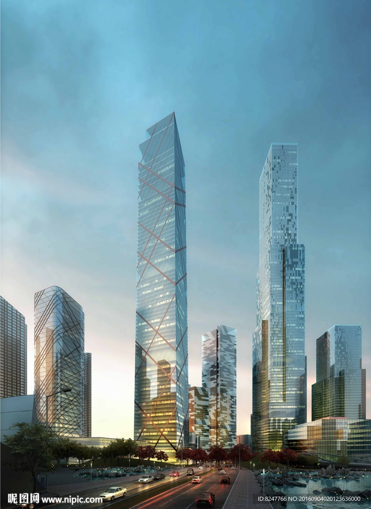 金融中心夜景建筑效果图