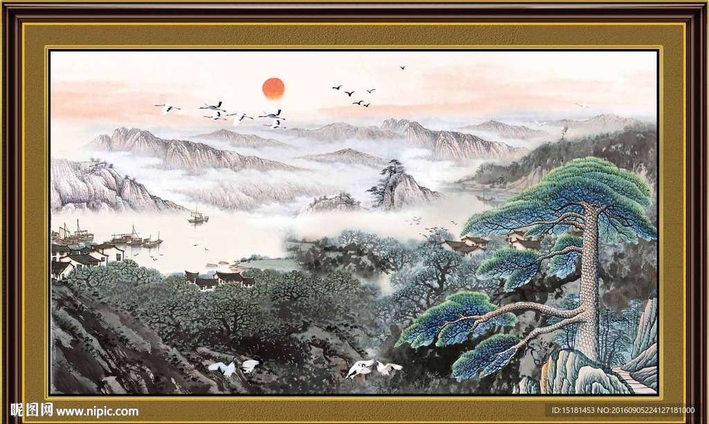 国画迎客松