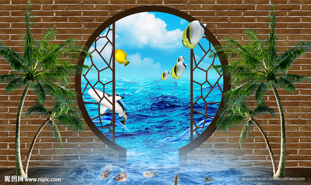 3D立体枫叶树背景墙装饰画