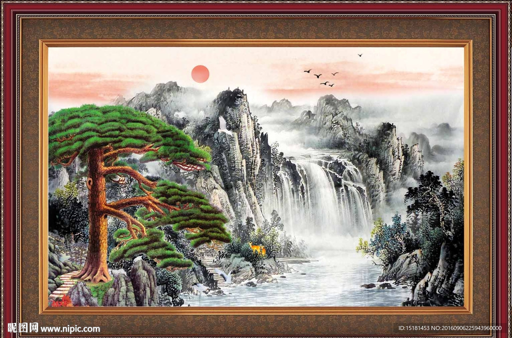 国画山水 迎客松