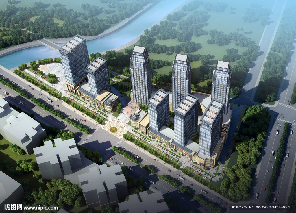 住宅楼鸟瞰建筑效果图